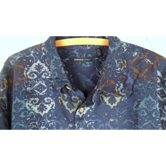 90's vintage Van Heusen dark blue linen button down short sleeve shirt - Picture 5 of 6
